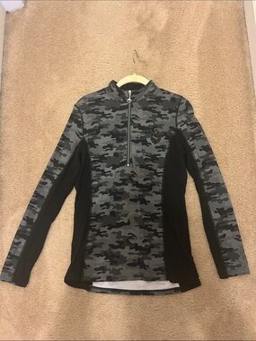 Goode Rider Equestrian Gray Black Camo Quarter Zip Large